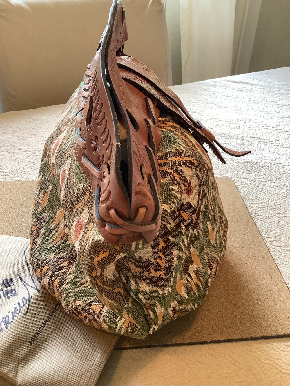 Patricia Nash Ikat Fabric & Leather Clutch Tote Bag - Picture 6 of 11